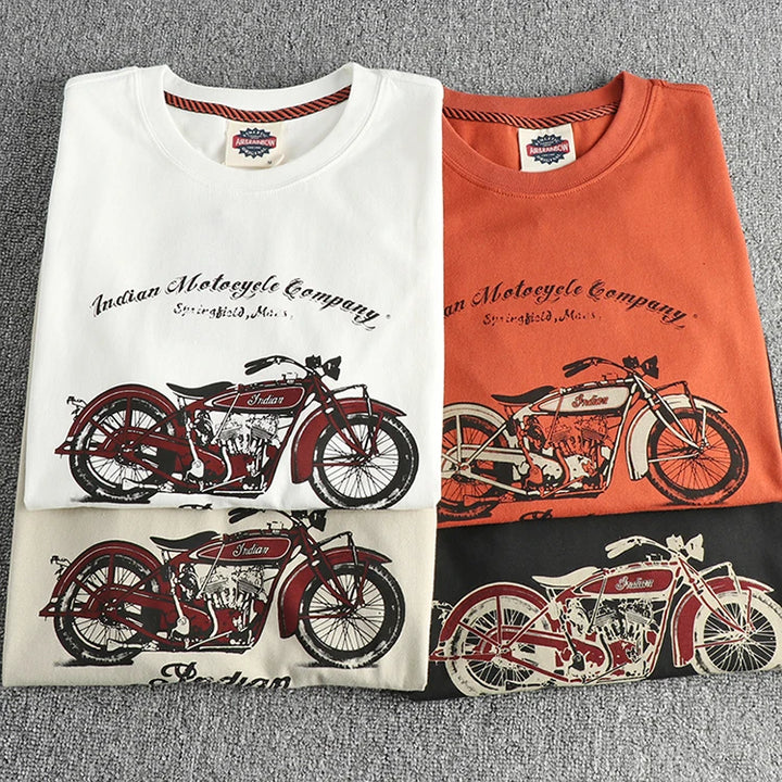 Fashionable men spring/summer new vintage printed short-sleeved T-shirt washed combed cotton fashion youth half-sleeved tee