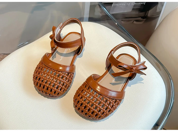 Sandálias Sandals for Girls Sweet Bowtie Baby Shoes Hollow Out Non-slip Sandals for Toddlers Children Soft Sole Kids Shoesصنادل