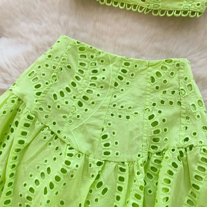 Holliday Midi Dress White Two Piece Sets Women Summer Crop Tops Short Skirts Suits Embroidery Hollow Out Beach Cotton Vestidos