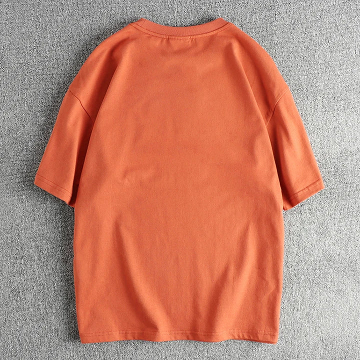 Fashionable men spring/summer new vintage printed short-sleeved T-shirt washed combed cotton fashion youth half-sleeved tee