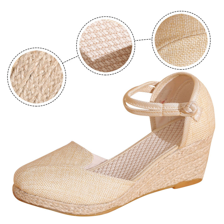 Women Platform Wedge Linen Sandals Fast Shipping Versatile Braided Buckle Breathable Wedge Sandals High-Heeled Shoes SandáLias