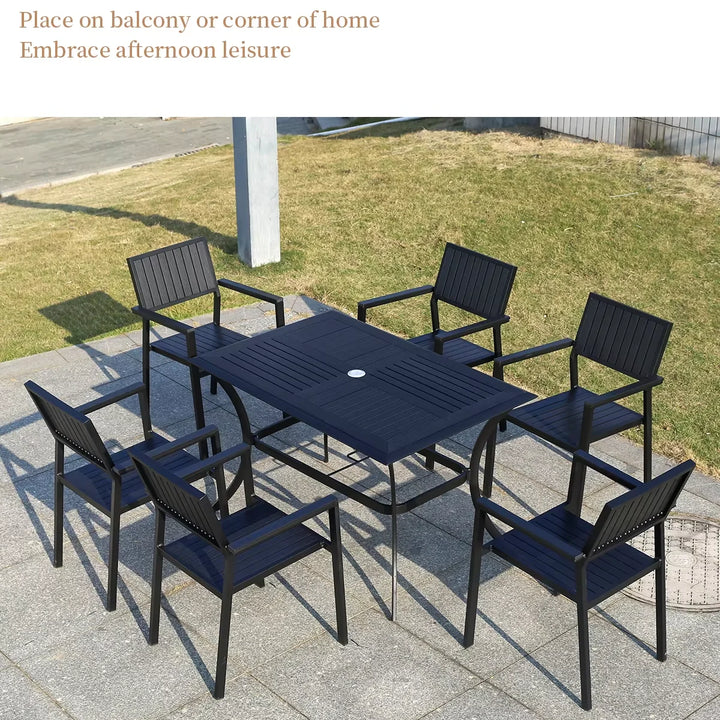New Square Backyard Table 120cm Outdoor Table Rectangular Wood-plastic Patio Dining Table Metal Iron Modern Furniture