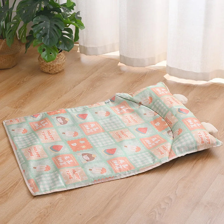 Cute Cartoon Pattern Cooling Pet Mat Ice Silk Breathable Anti-Slip Pet Pad Washable Scratch Resistant Dog Mat Summer Use
