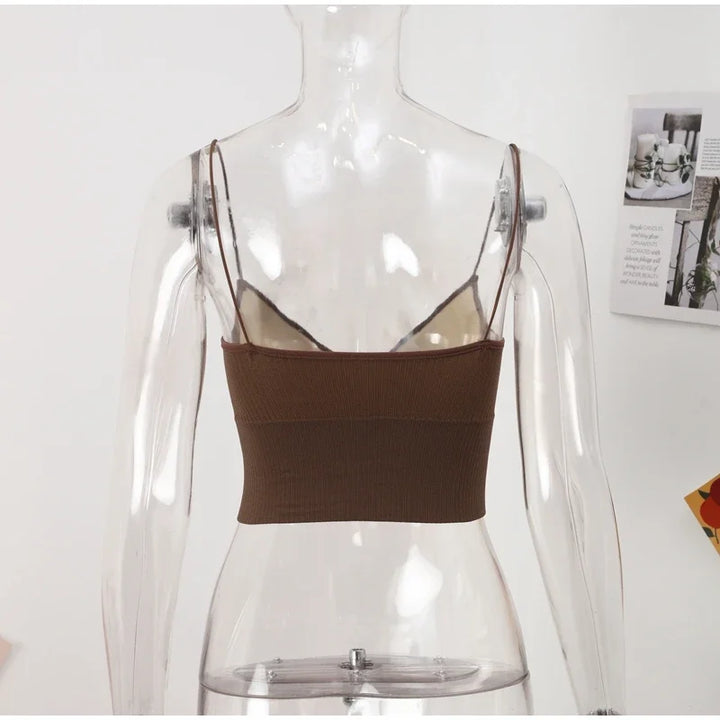 Rib Solid Women Seamless Crop Top Underwear Wire-Free V-Shaped Camisole Thin Straps Bra Bralette Lingerie One-Piece Tube Tops