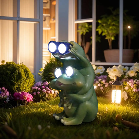 Resin Solar Animals Statue Sculpture Garden Decor Light Cute Ornaments Garden Art Decoration Outdoor Front Porch Patio Yard Home