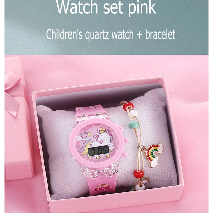 Kid's Luminous Alarm Clock Electronic Multi-function Color Leisure Sports Electronic Watch Student Watch Send Bracelet