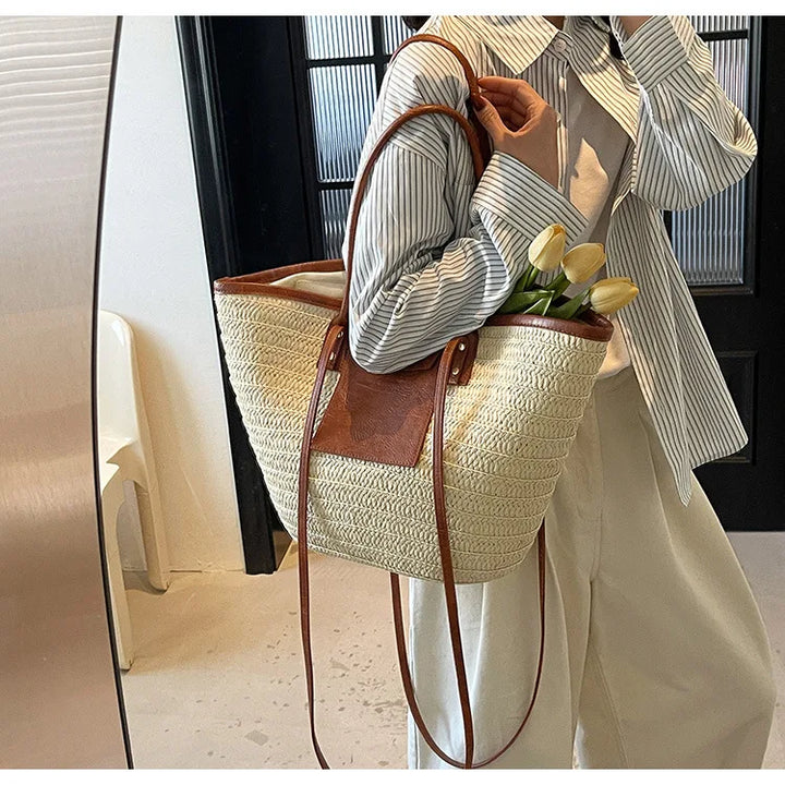 Summer Straw Shoulder Bag Women Hanabags Fashion Woven Crossbody Bags Large Capacity Totes 4 Shoulder Strap Travel Beach Bags