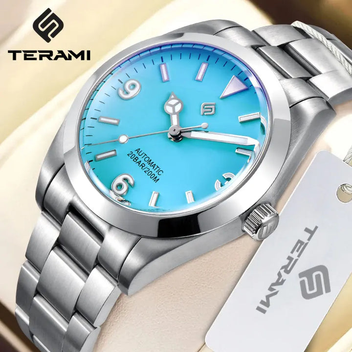 TERAMI New Mechanical Watches for Men NH35 Japan Movement Classic Sapphire Mirror 316L Stainless 200M Waterproof Automatic Clock