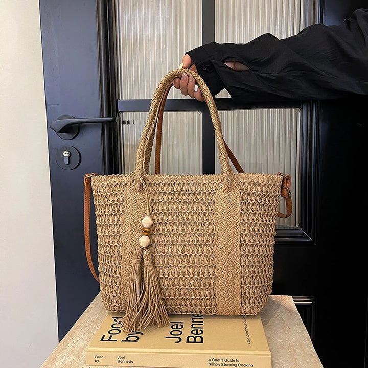 Summer Straw Bag Women Large Capacity  Shoulder Messenger Bags Handmade Woven Handbag Bohemia Vacation Rattan Beach Purse 2024