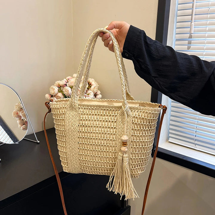Summer Straw Bag Women Large Capacity  Shoulder Messenger Bags Handmade Woven Handbag Bohemia Vacation Rattan Beach Purse 2024