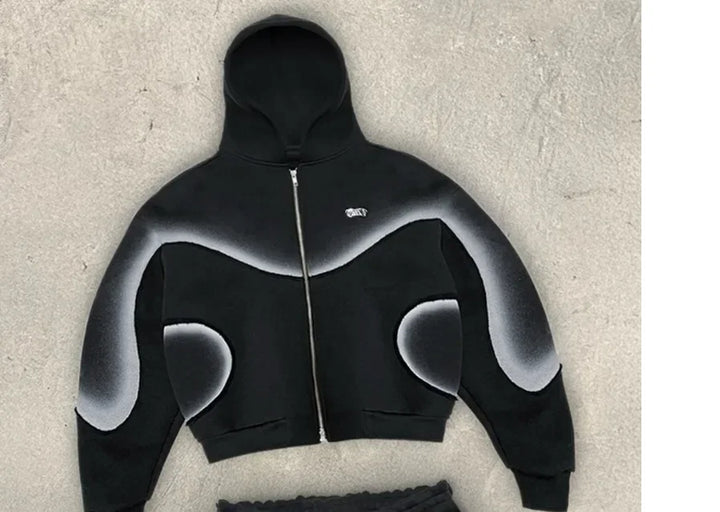 European and American Street Fashion Clothing Dark Fashion Striped Print Oversized Sweatshirt Men Y2k Gothic Punk Zipper Hoodie