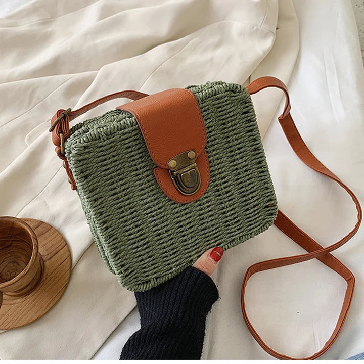 Summer Rattan Straw Bag For Women Woven Handmade Shoulder Bag Small Round Bag Vacation Seasid Beach Bag Shopping Purse bolsa