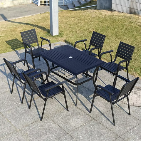 New Square Backyard Table 120cm Outdoor Table Rectangular Wood-plastic Patio Dining Table Metal Iron Modern Furniture