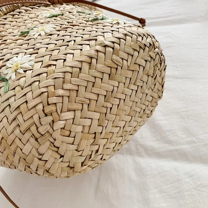 Summer Straw Handbag Boho Beach Shoulder Bag Woven Bucket Shopping Bag Handmade Rattan Bag Lady Top Handle Tote 2 set Handbag