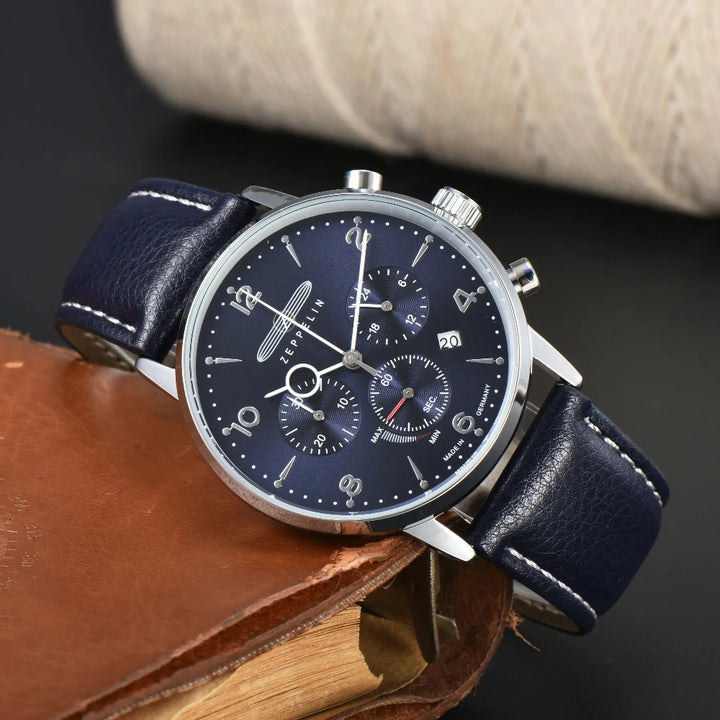 Fashion New Zeppelin Automatic Date Wristwatch Three-eye Run Seconds Multifunctional Timing Business Leisure Quartz Men's Watch