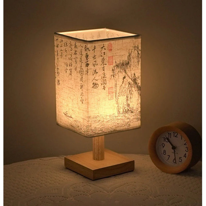 LED Square Decoration Table Lamps Simple Chinese Style Dimmable USB Plug Night Light Fabric Lampshade Bedroom Bedside Lights