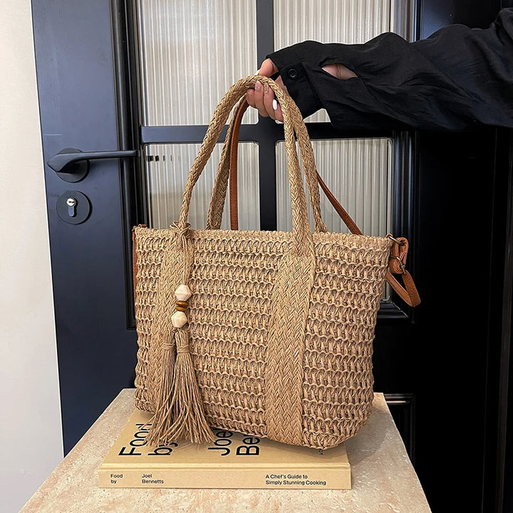 Summer Straw Bag Women Large Capacity  Shoulder Messenger Bags Handmade Woven Handbag Bohemia Vacation Rattan Beach Purse 2024