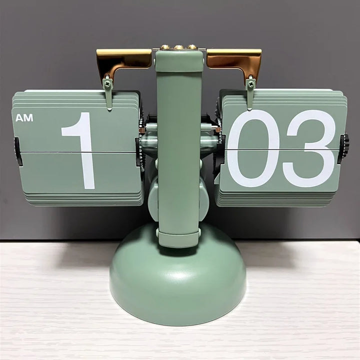 Table Clock Mechanical Automatic Page Turning Clock Retro Decoration Living Room Bedroom Office Desktop Decoration
