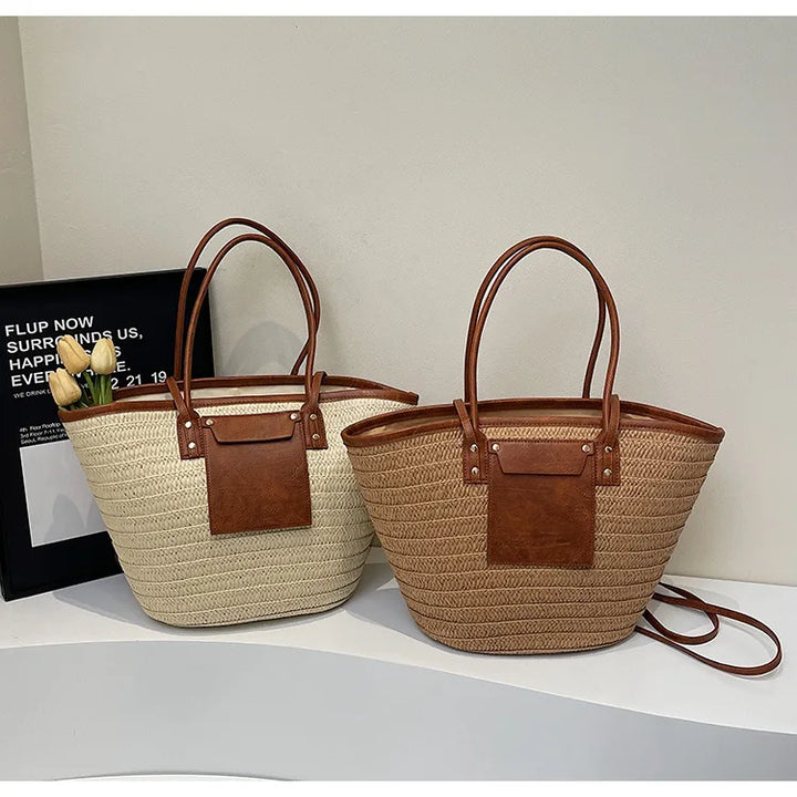 Summer Straw Shoulder Bag Women Hanabags Fashion Woven Crossbody Bags Large Capacity Totes 4 Shoulder Strap Travel Beach Bags