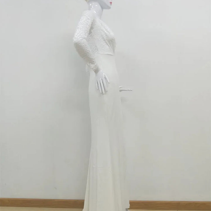 Fashion Female French Wedding Dress Sexy  Elegant Lace Evening Dresses Long Vestidos Summer Dress Sexy Dress Women