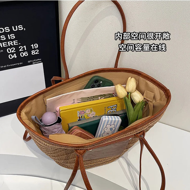 Summer Straw Shoulder Bag Women Hanabags Fashion Woven Crossbody Bags Large Capacity Totes 4 Shoulder Strap Travel Beach Bags