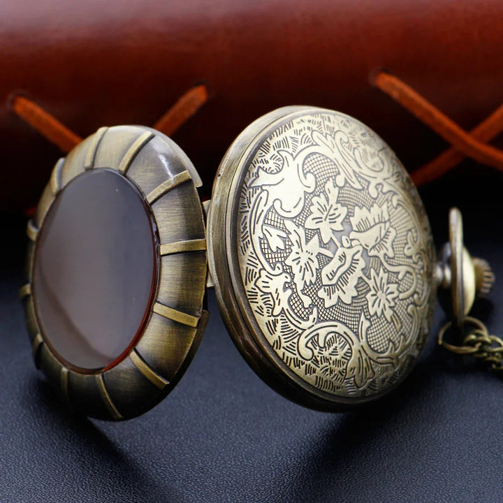 Wheel Shape Transparent Gold Dial Bronze Vintage Time Gem Quartz Pocket Watch for Men's Women's Exquisite Necklace Pendant Gift