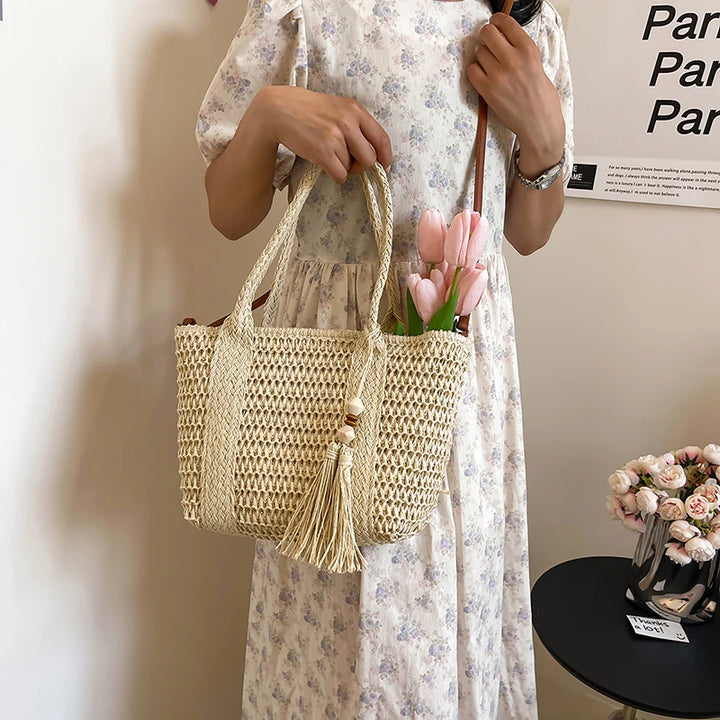 Summer Straw Bag Women Large Capacity  Shoulder Messenger Bags Handmade Woven Handbag Bohemia Vacation Rattan Beach Purse 2024