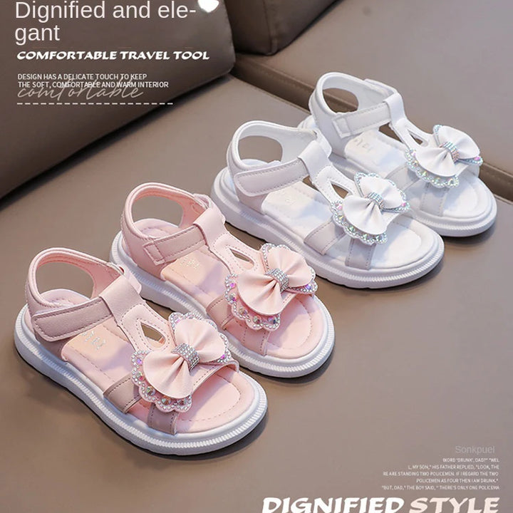 Kid Shoe Girl Soft Soles Casual Shoe Fashionable Princess Shoes New Water Diamond Beach Shoes Bow Shaped Girl Sandals Sandálias