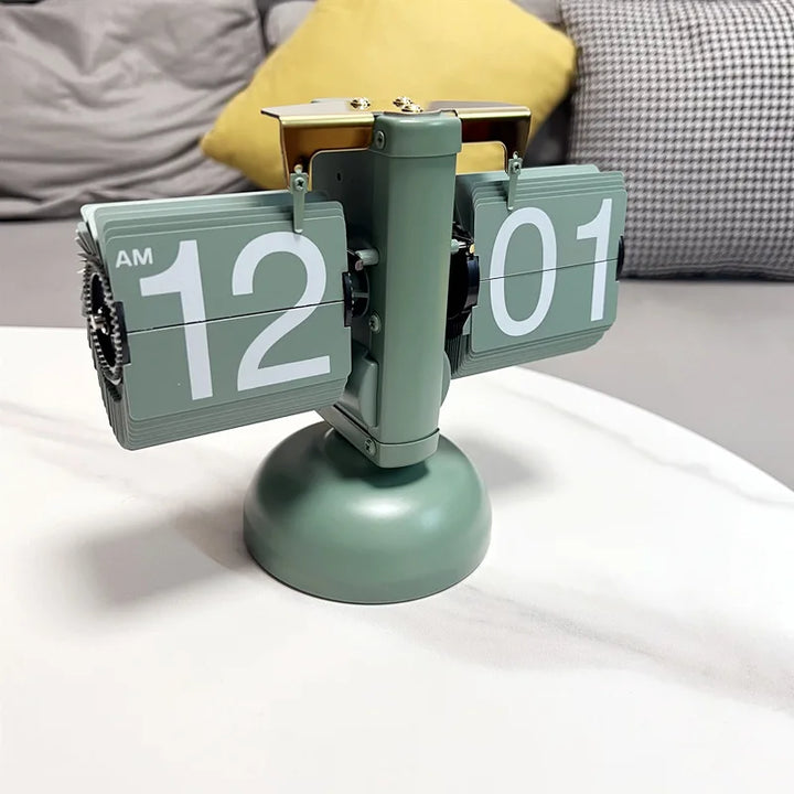 Table Clock Mechanical Automatic Page Turning Clock Retro Decoration Living Room Bedroom Office Desktop Decoration