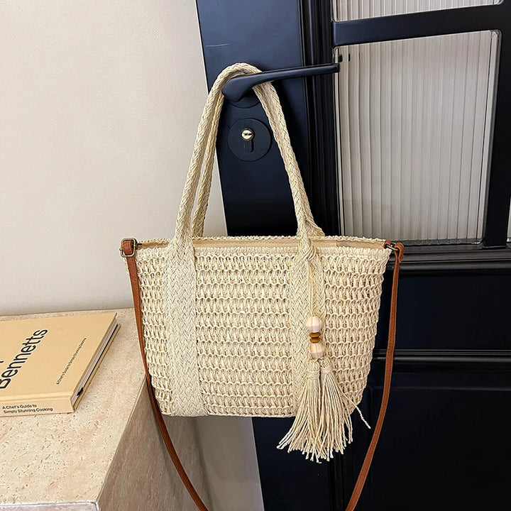 Summer Straw Bag Women Large Capacity  Shoulder Messenger Bags Handmade Woven Handbag Bohemia Vacation Rattan Beach Purse 2024