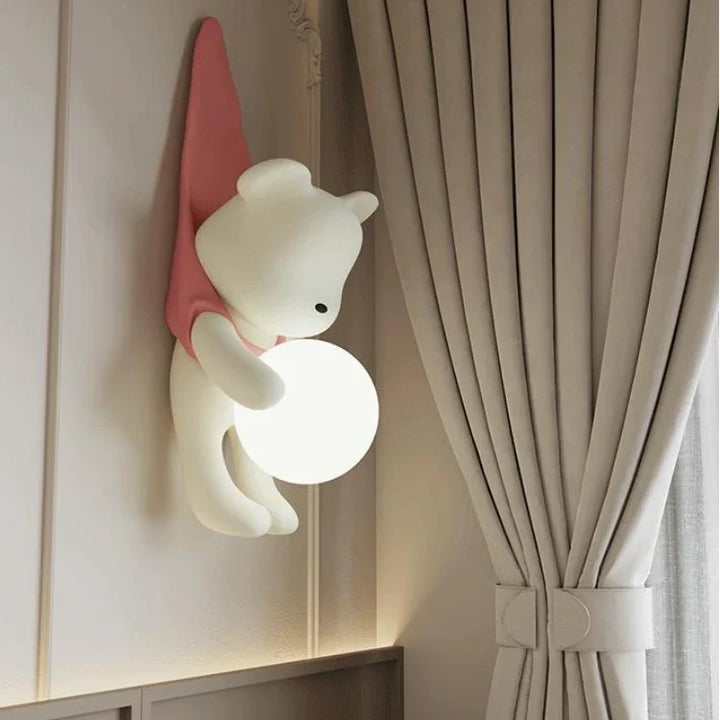 SANDYHA Nordic Resin Wall Lamp Cute Little Bear Design LED Light Children's Room Bedroom Decoration Home Study Lighting Fixtures