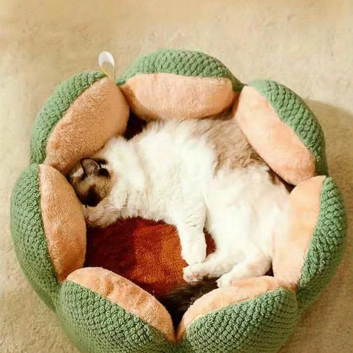 Petal Shaped Pet Bed, Plush Round Dog & Cat Cushion Mat with Knitted Texture, Ultra Soft Warm Nest for Kittens Puppies in Winter