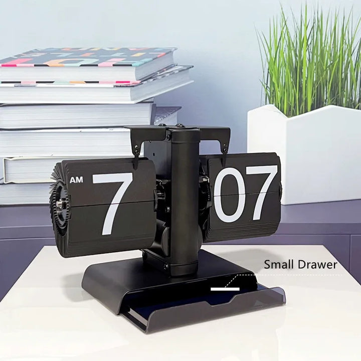 Table Clock Mechanical Automatic Page Turning Clock Retro Decoration Living Room Bedroom Office Desktop Decoration