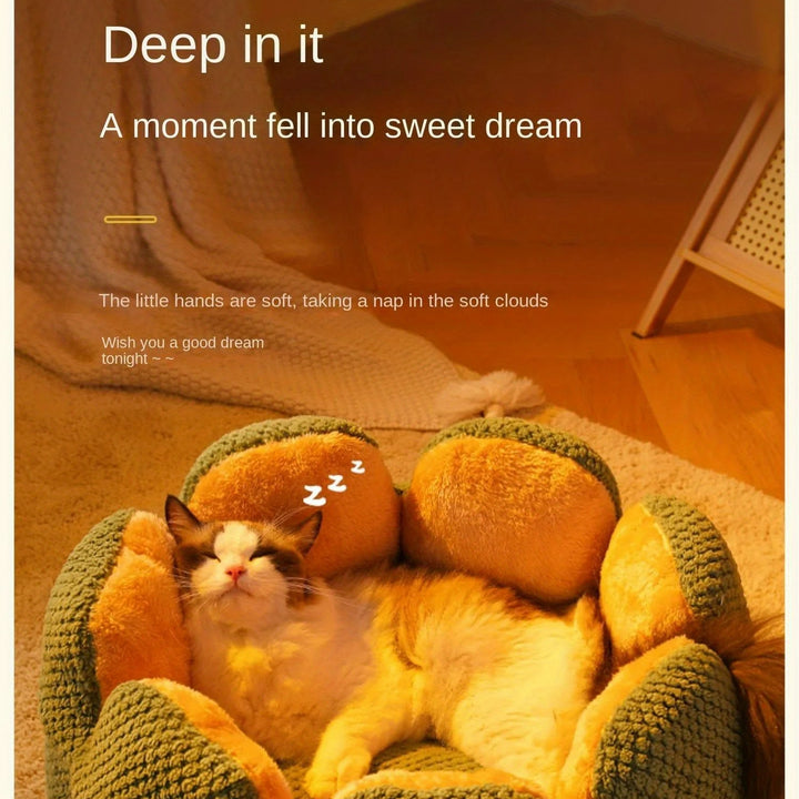 Petal Shaped Pet Bed, Plush Round Dog & Cat Cushion Mat with Knitted Texture, Ultra Soft Warm Nest for Kittens Puppies in Winter