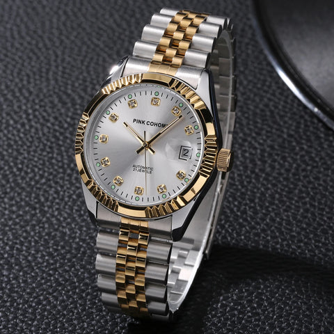 Branded Mechanical Wristwatch Steel Watchband Crystal Index Automatic Movement Watch  Metal Bracelet Luxury Timepieces