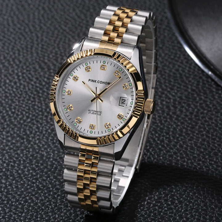 Branded Mechanical Wristwatch Steel Watchband Crystal Index Automatic Movement Watch  Metal Bracelet Luxury Timepieces
