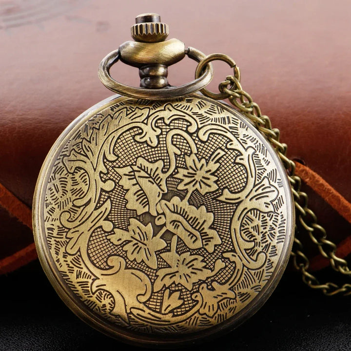 Wheel Shape Transparent Gold Dial Bronze Vintage Time Gem Quartz Pocket Watch for Men's Women's Exquisite Necklace Pendant Gift