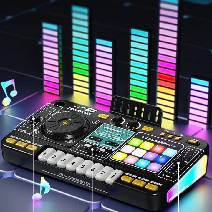 Kid Musical DJ Mixer with Microphone Electronic Keyboard Bluetooth DJ Turntable Console Junior Music Instrument Educational Toy