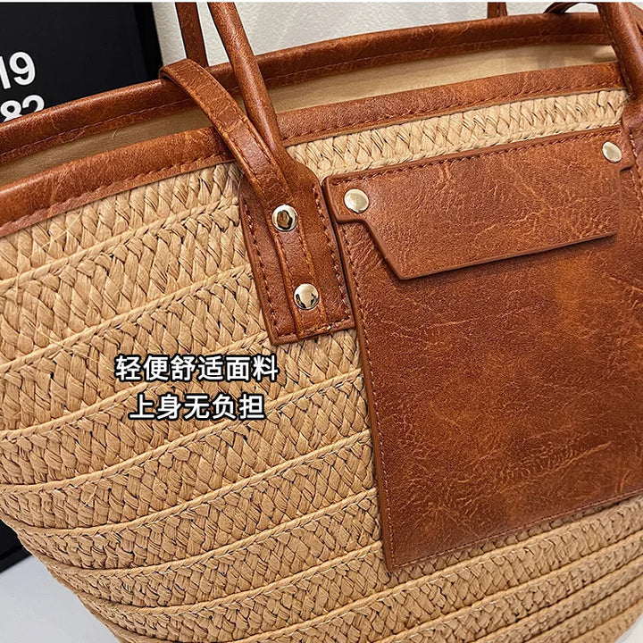 Summer Straw Shoulder Bag Women Hanabags Fashion Woven Crossbody Bags Large Capacity Totes 4 Shoulder Strap Travel Beach Bags