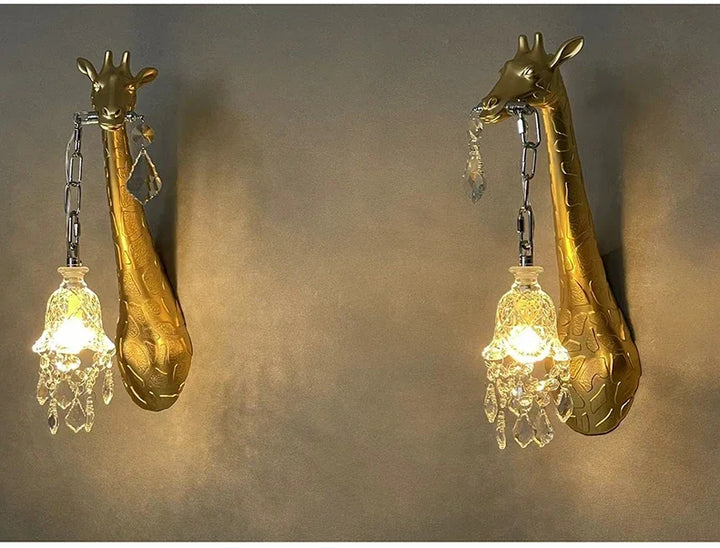 SANDYHA Giraffe Resin Led Wall Lamp for Bedroom Bedside Living Room Lamp Designer Luxury Crystal Aisle Light Home Decor Fixtures