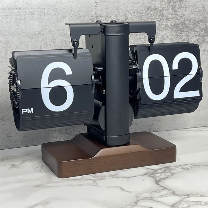 Table Clock Mechanical Automatic Page Turning Clock Retro Decoration Living Room Bedroom Office Desktop Decoration
