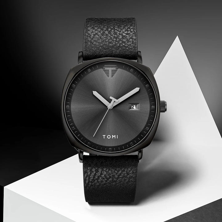 TOMI Men's Watch Minimalist Fashion Sports Watch Calendar Leather Casual Quartz Watch