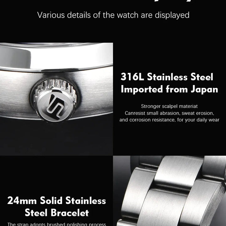 TERAMI New Mechanical Watches for Men NH35 Japan Movement Classic Sapphire Mirror 316L Stainless 200M Waterproof Automatic Clock