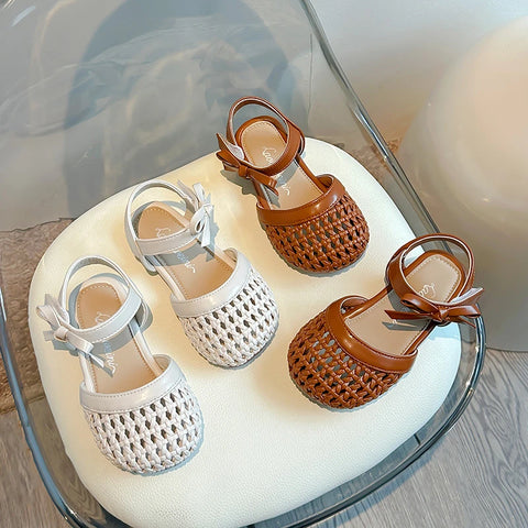 Sandálias Sandals for Girls Sweet Bowtie Baby Shoes Hollow Out Non-slip Sandals for Toddlers Children Soft Sole Kids Shoesصنادل