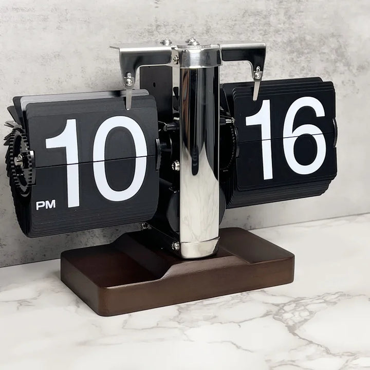 Table Clock Mechanical Automatic Page Turning Clock Retro Decoration Living Room Bedroom Office Desktop Decoration