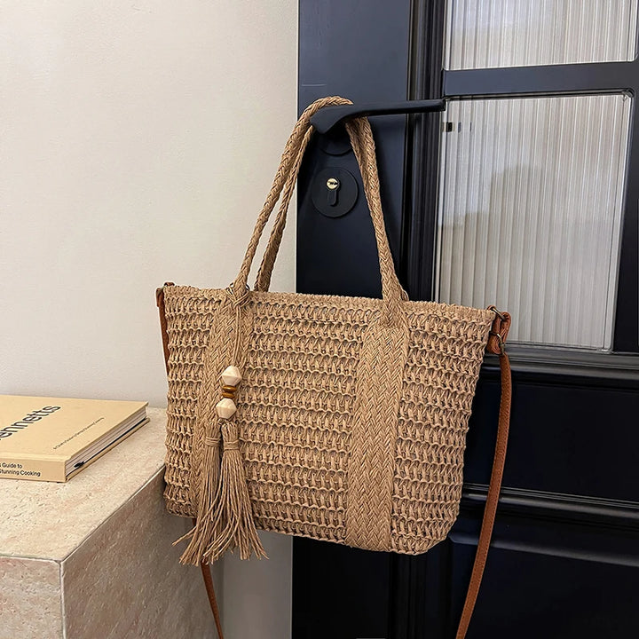 Summer Straw Bag Women Large Capacity  Shoulder Messenger Bags Handmade Woven Handbag Bohemia Vacation Rattan Beach Purse 2024