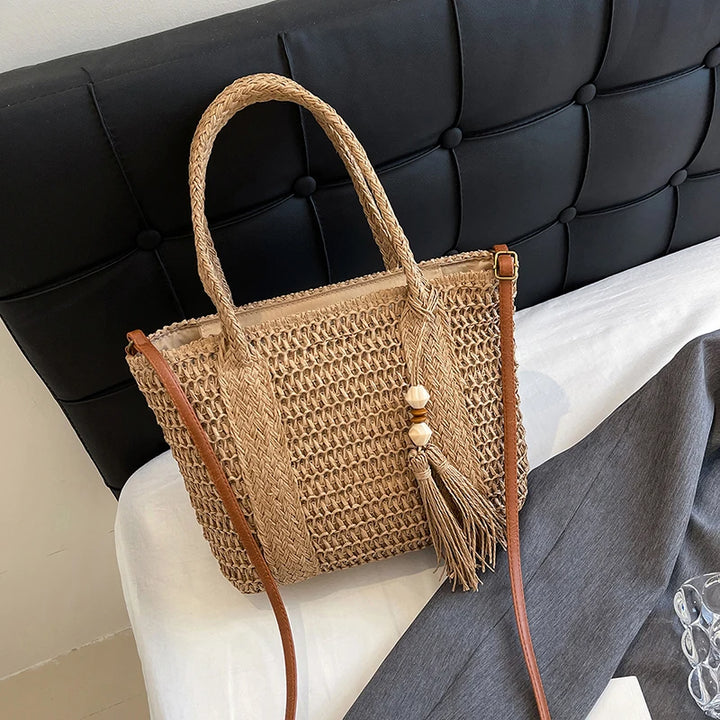 Summer Straw Bag Women Large Capacity  Shoulder Messenger Bags Handmade Woven Handbag Bohemia Vacation Rattan Beach Purse 2024