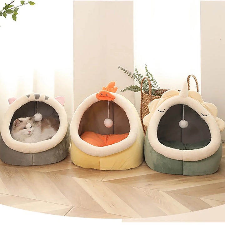 Pet Tent Cave Bed for Cats Small Dogs Self-Warming Cat Tent Bed Cat Hut Comfortable Pet Sleeping Bed Foldable Removable Washable