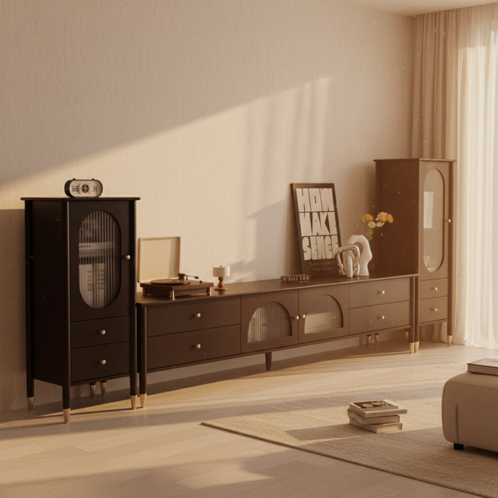 Vintage Aesthetic TV Stand With Glossy Wood Living Room Furniture Accessories Stylish Modern Storage Solution Your Bedroom