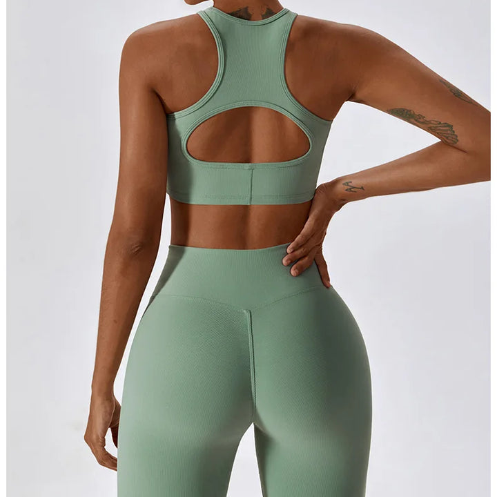 Women Seamless Rib Yoga Bra Female Fitness Crop Top Workout Gym Push Up Training Bra Athletic Back Hollow Yoga Vest Sportswear